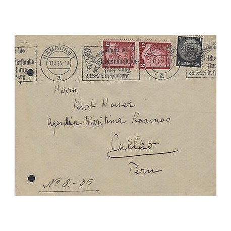 G)1935 GERMANY, PERU INBOUND FLIGHTS, MOTHER & CHILD,CIRCULATED FRONT COVER FROM