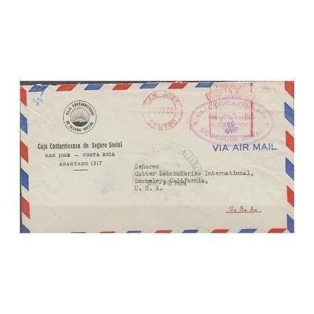 O) 1950 COSTA RICA, POST PAD, SOCIAL SECURITY, COVE TO UNITED STATES, XF
