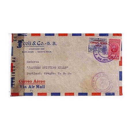 E) 1945 COSTA RICA, AIR MAIL WITH OVERPRINT, CIRCULATED COVER 