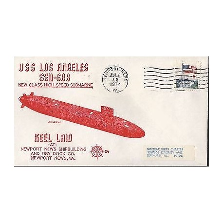 E)1972 UNITED STATES, NEW CLASS HIGH SPEED SUBMARINE, KEEL LAID, FLAG, AIR MAIL