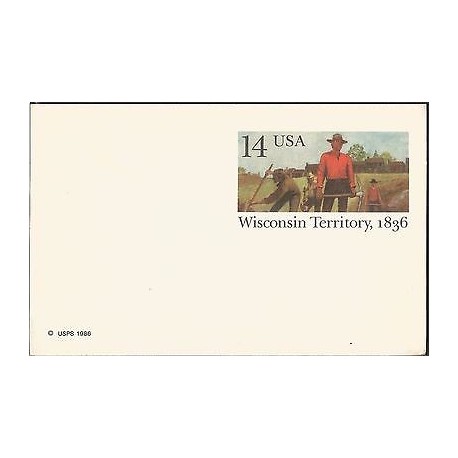 E)1986 UNITED STATES, STAMPED MINT UNUSED POSTAL CARD WISCONSIN TERRITORY