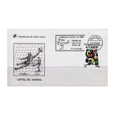 G)1982 SPAIN, WORLD CUP SPAIN 1982, GOALIE STOPPING A BALL-MIRO PAINTING, FDC, X