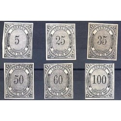 G)1875 MEXICO, PORTE DEL MAR 5, 15, 50, 60 & 100 CTS, 35CTS PROOF, JX20-25, MNH
