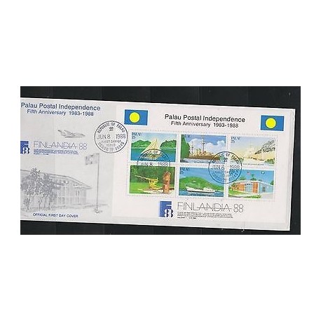 O) 1988 PALAU, MAILBOX, MAIL BOAT, POSTAL INDEPENDENCE, FIFTH ANNIVERSARY, FDC X