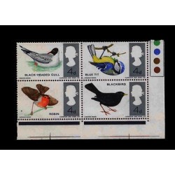 E) 1966 ENGLAND, BIRDS, BLOCK OF 4, MNH