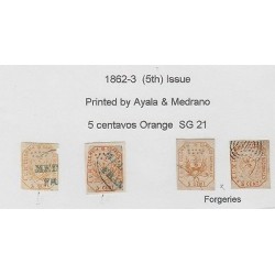 O) 1862 TO 1863 COLOMBIA,5 CENTAVOS ORANGE SG 21, PRINTED BY AYALA Y MEDRANO, FO