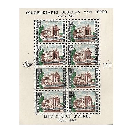 E)1962 BEGIUM, MILLENARY ANNIVERSARY OF YPRES CITY, BLOCK OF 8, S/S, MNH 