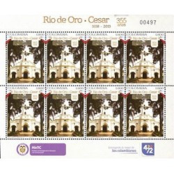 O) 2013 COLOMBIA, MINI SHEET FOR 8 STAMPS, CHURCH, CESAR-GOLD RIVER, MNH