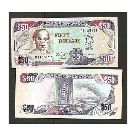 O) 2010 JAMAICA, BANKNOTE, 50 DOLLARS-SAMUEL SHARPE-SAM, BANK OF JAMAICA