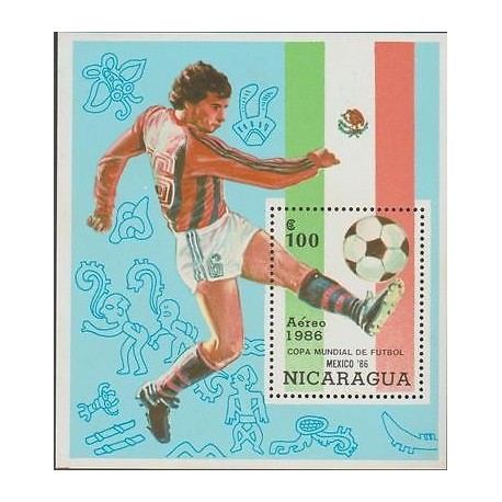 O) 1986 NICARAGUA, MEXICO SOCCER WORLD CUP 1986 - FOOTBALL, SOUVENIR MNH