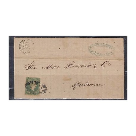o) 1864 PUERTO RICO, SPANISH DOMINION, 1 REAL PLATA GREEN - ISABEL II, COVER TO 