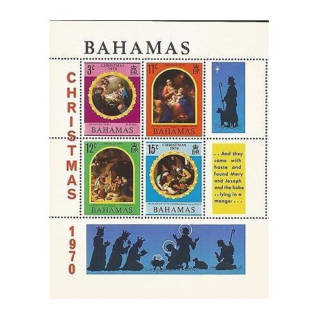 E)1970 BAHAMAS, CHRISTMAS, PAINTINGS, COLORS, SOUVENIR SHEET, MNH 