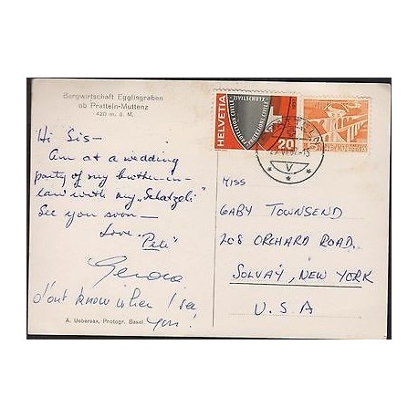 O) 1957 SWITZERLAND, POSTAL CARD OF PRATTELN, CIVIL PROTECTION, VIADUCT SAINT GA
