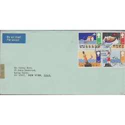 O) 1985 GREAT BRITAIN, SATELLITE, LIGHTHOUSE, FDC USED TO NEW YORK