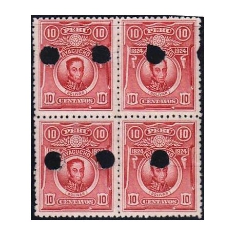 G)1924 PERU, PUNCH PROOF, SPECIMEN, SIMON BOLIVAR B/4, MNH