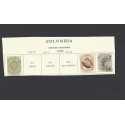 O) 1859 COLOMBIA, 2 1/2 GREEN, 10 CENT. BUFF, 20 CENT GRAY BLUE, WOVE PAPER