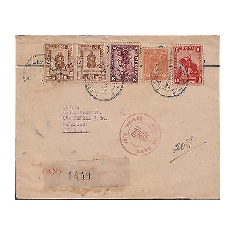 G)1940 PERU, CRAFTS-PIZARRO-LEGUIA, CIRCULATED CERTIFICATED COVER TO CARIBE, REC
