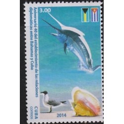 O)2014 CARIBE, SWORDFISH-BIRD-SEASHELL-FLAGS, 40TH ANNIVERSARY OF DIPLOMATIC REL