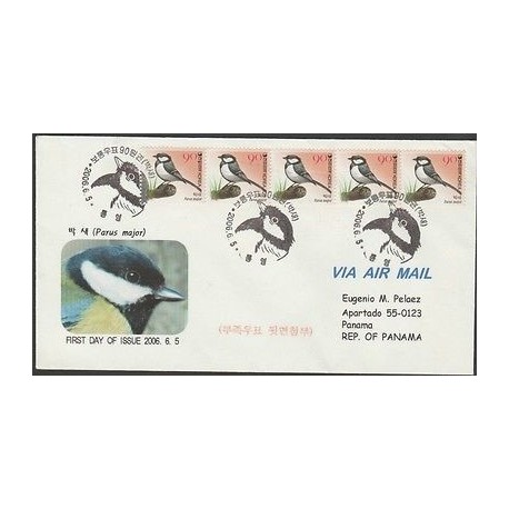 O) 2006 KOREA, BIRDS-PARUS MAJOR, FDC USED TO PANAMA, XF