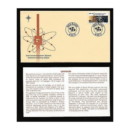 G)1977 SOUTH ARFRICA, NUCLEAR POWER PLANT AND URANIUM ATOM, FDC, WITH TECHNICAL 