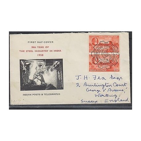O) 1958 INDIA, STEEL INDUSTRY, FDC USED TO ENGLAND, XF