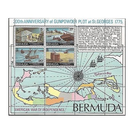 B)1775 BERMUDA, MAP, SEA, BOAT, WAR, 200TH ANNIVERSARY OF GUNPOWDER PLOT AT 