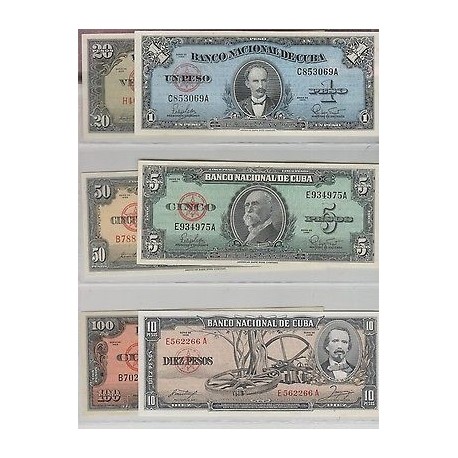 rO)1958 CARIBE,DIFFERENT YEARS. SET OF BANK NOTES, REPUBLIC 1, 5, 10, 20, 50 AND