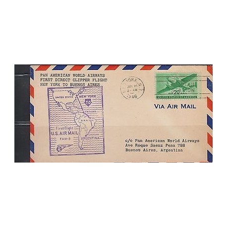 O) 1946 USA - UNITED STATES, FIRST FLIGHT, MORGAN STATION, COVER TO ARGENTINA, X