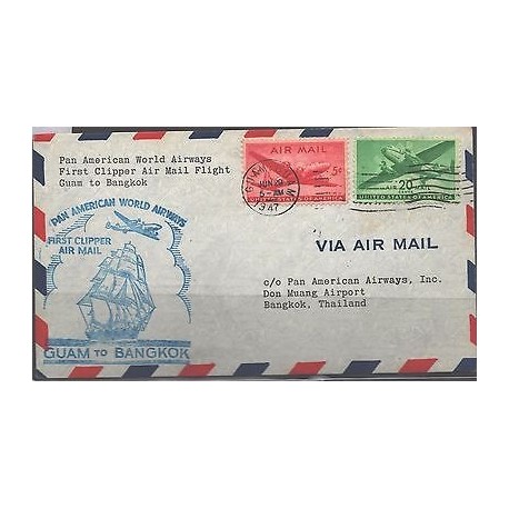 o) 1947 UNITED STATES - USA, PAN AMERICAN WORLD AIRWAYS FIRST CLIPPEER- AIRMAIL 