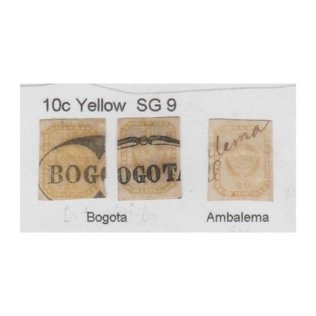 O) 1860 COLOMBIA, 10C YELLOW SG 9, PINTED BY AYALA Y MEDRANO, XF-