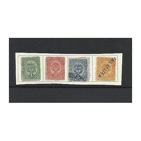 O) 1883 COLOMBIA, PERFORATED, 1 C, GREEN, 2 C. RED ROSE, 5 C. BLUE, 10 C. ORANGE