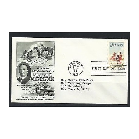 O) 1961 UNITED STATES - USA, PAINTER FREDERIC REMINGTON, PAINTING OLD WEST, FDC 