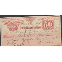 O) 1886 COLOMBIA, NATIONAL REGISTERED VALE, 50 CENTAVOS, XF