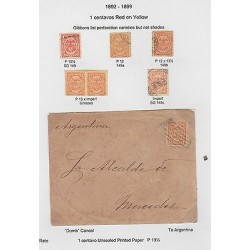 O) 1892 TO 1899 COLOMBIA, STAPMS 1 CENTAVO RED ON YELLOW, GIBBONS PERFORATION VA