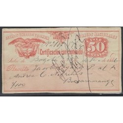O) 1886 COLOMBIA, NATIONAL REGISTERED VALE, 50 CENTAVOS, FROM BOGOTA TO BUCARAM