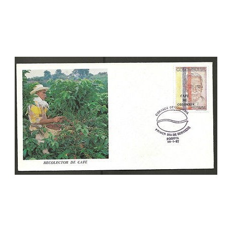 RL) 1987 COLOMBIA, COFFEE FROM COLOMBIA, PEDRO URIBE MEJIA, PEOPLE, COFFEE COLLECTOR, NATURE, FDC