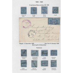 O) 1884 TO 1886 COLOMBIA, STAMPS 5 CENTAVOS BLUE ON BLUE SG 109, MANUSCRIPT, DEP