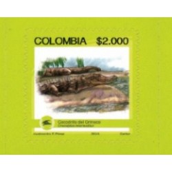O)2015 COLOMBIA, CROCODILE OF ORINOCO, ENDEMIC BIODIVERSITY ENDANGERED, STICKER-