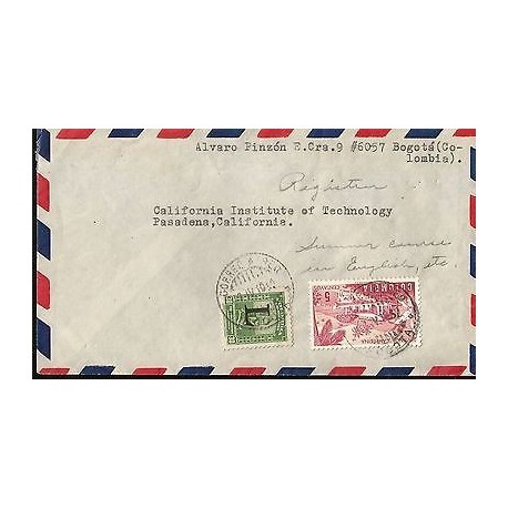 E)1950 COLOMBIA, RURAL HOUSING, AIR MAIL, CIRCULATED COVER FROM BOGOTA