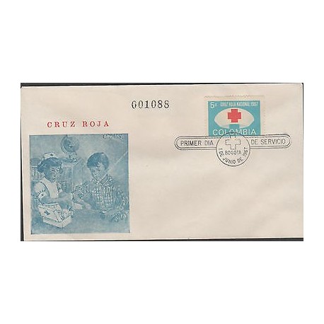 O) 1967 COLOMBIA, RED CROSS, EMBLEM, FDC XF