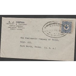 O) 1931 COLOMBIA, 4 CENTAVOS PROVISIONAL, COVER TO TEXAS-UNITED STATES, XF