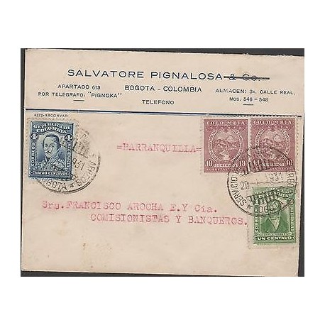 O) 1931 COLOMBIA, 4 CENTAVOS SANTANDER, 10 CENTAVOS - SERVICE BOLIVARIANO, 1 CEN