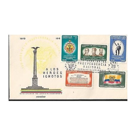 E)1960 COLOMBIA, FLAGS, SHIELD, TRIBUTE TO THE UNKNOWN HEROES, 150 YEARS OF NATI