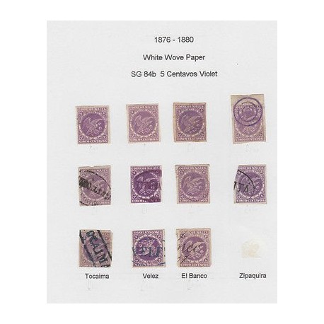 O) 1876 TO 1880 COLOMBIA, WHITE WOVE PAPER, 5 CENTAVOS VIOLET, SG 84B
