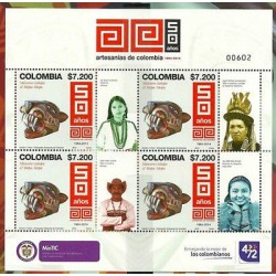 O) 2014 COLOMBIA, CRAFTS OF COLOMBIA, MASK GALAPA-NATIVE, MINI SHEET MNH