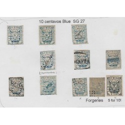 O) 1863 COLOMBIA, 10 CENTAVOS BLUE SG 27, SANTANDER, BOGOTA, FORGERIES, PRINTED 