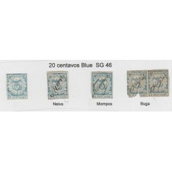 O) 1866 COLOMBIA, 20 CENTAVOS BLUE, SG 47, MANUSCRIPT, XF