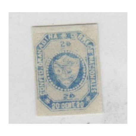 O) 1859 COLOMBIA, 20 CENTAVOS BLUE, SG 5, PRINTED MARTINEZ BROTHERS, 65.655 PRIN