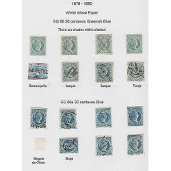 O) 1876 - 1880 COLOMBIA, 20 CENTAVOS GREENISH BLUE, WHITE WOVE PAPER, WITHIN SHA