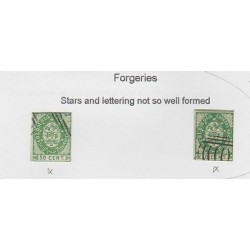 O) 1865 COLOMBIA, 50 CENTAVOS GREEN, FORGERIES, STARS AND LETTERING NOT SO WELL 